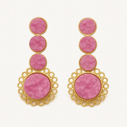 Boho Bliss Pink Druzy Brass Earrings Garud Wear