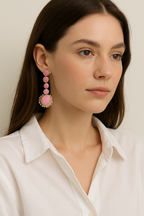 Boho Bliss Pink Druzy Brass Earrings Garud Wear