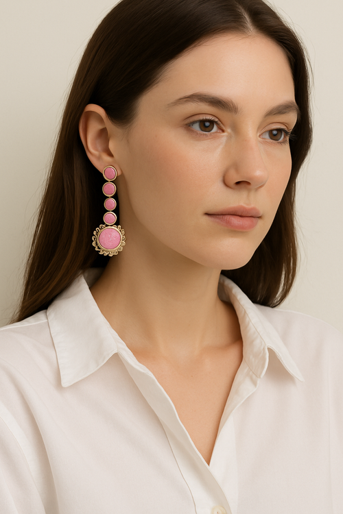 Boho Bliss Pink Druzy Brass Earrings Garud Wear