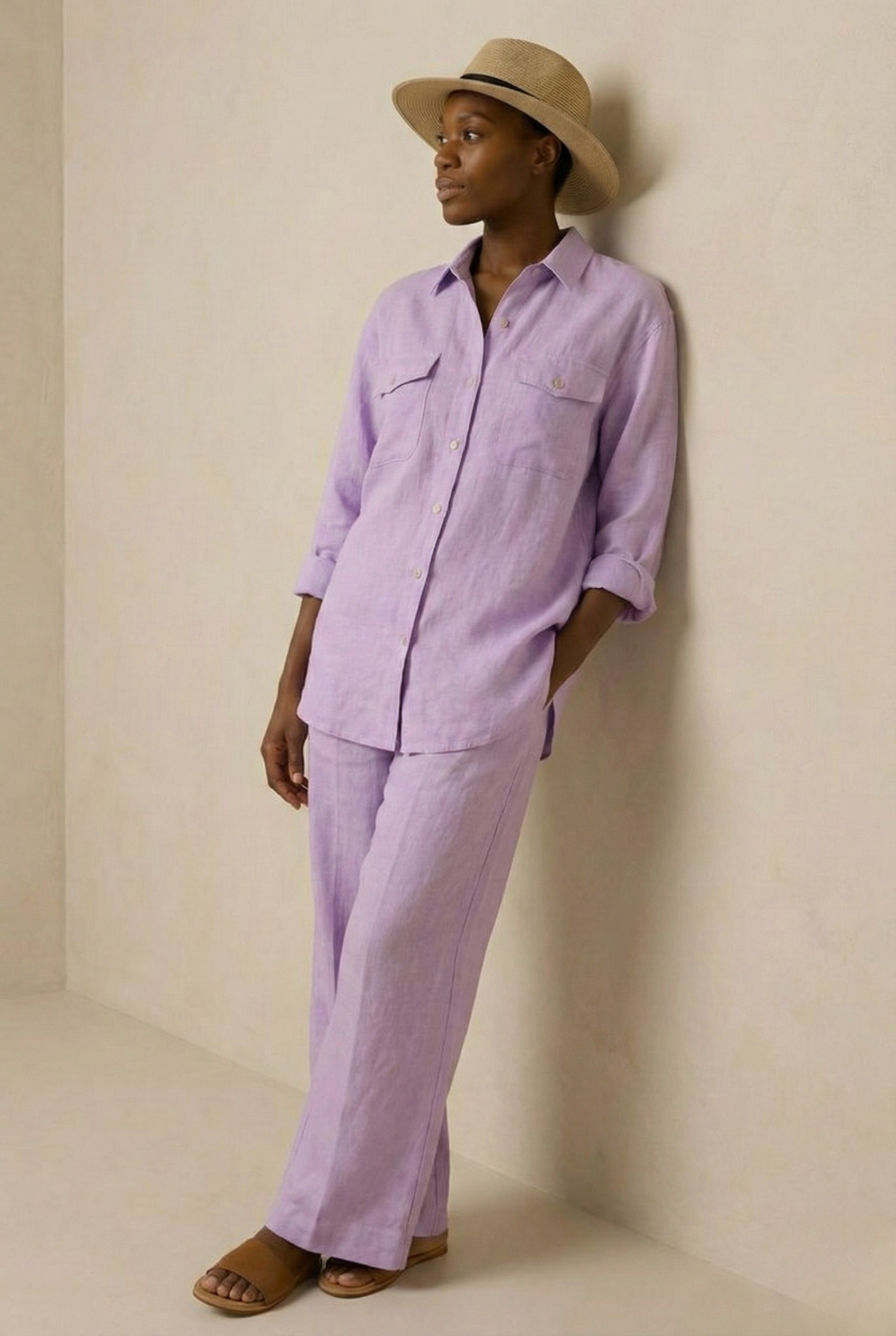 Lavender Linen Cord Set Garud Wear