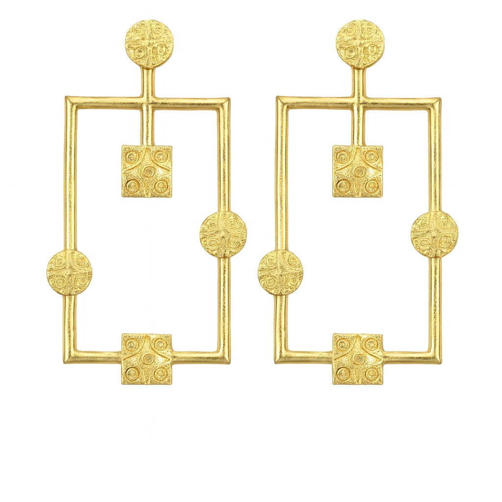 Golden German Brass Rectangular Elegance Earrings Garud Wear