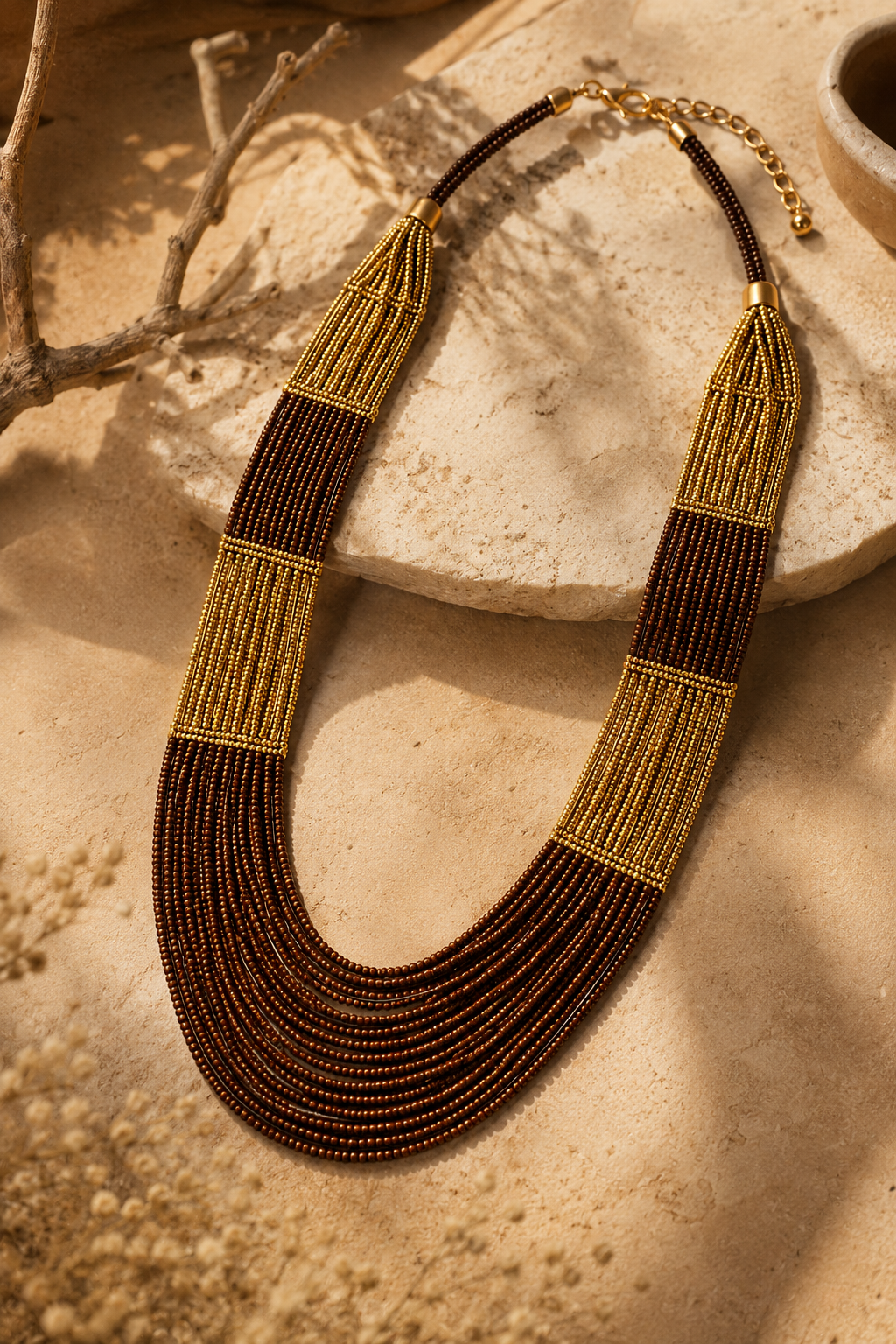 Brown and Golden handmade beaded necklace Garud Wear