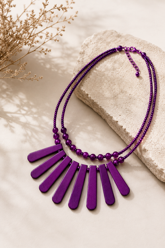Purple Handcrafted Wooden Necklace Garud Wear