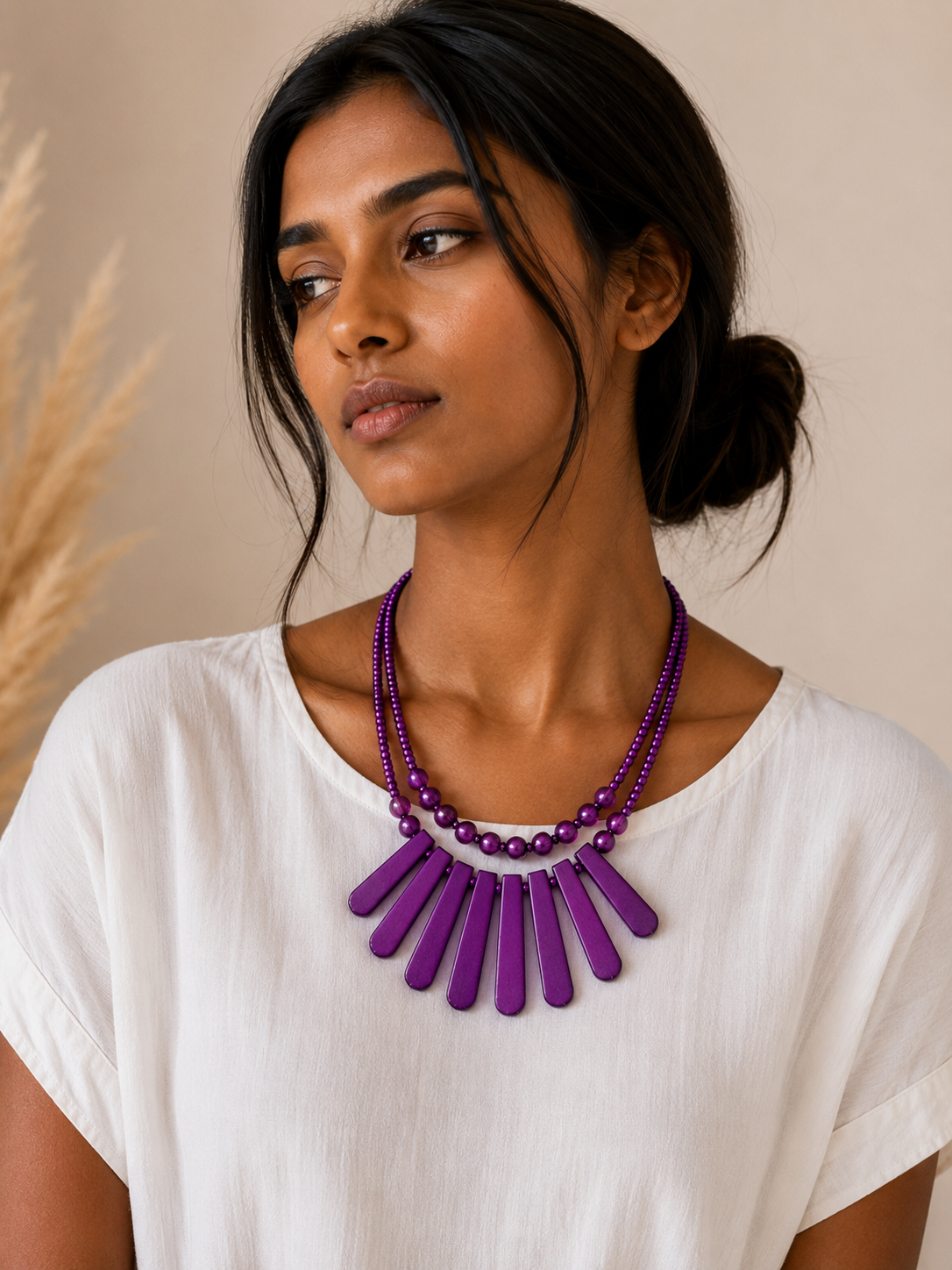 Purple Handcrafted Wooden Necklace Garud Wear