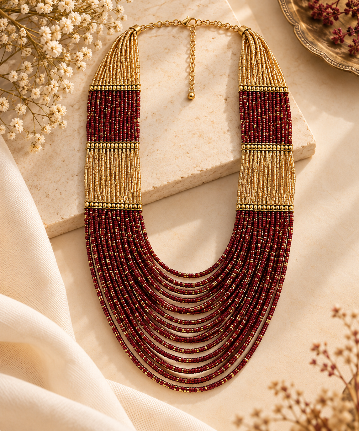 Red and Gold Beaded Necklace Garud Wear