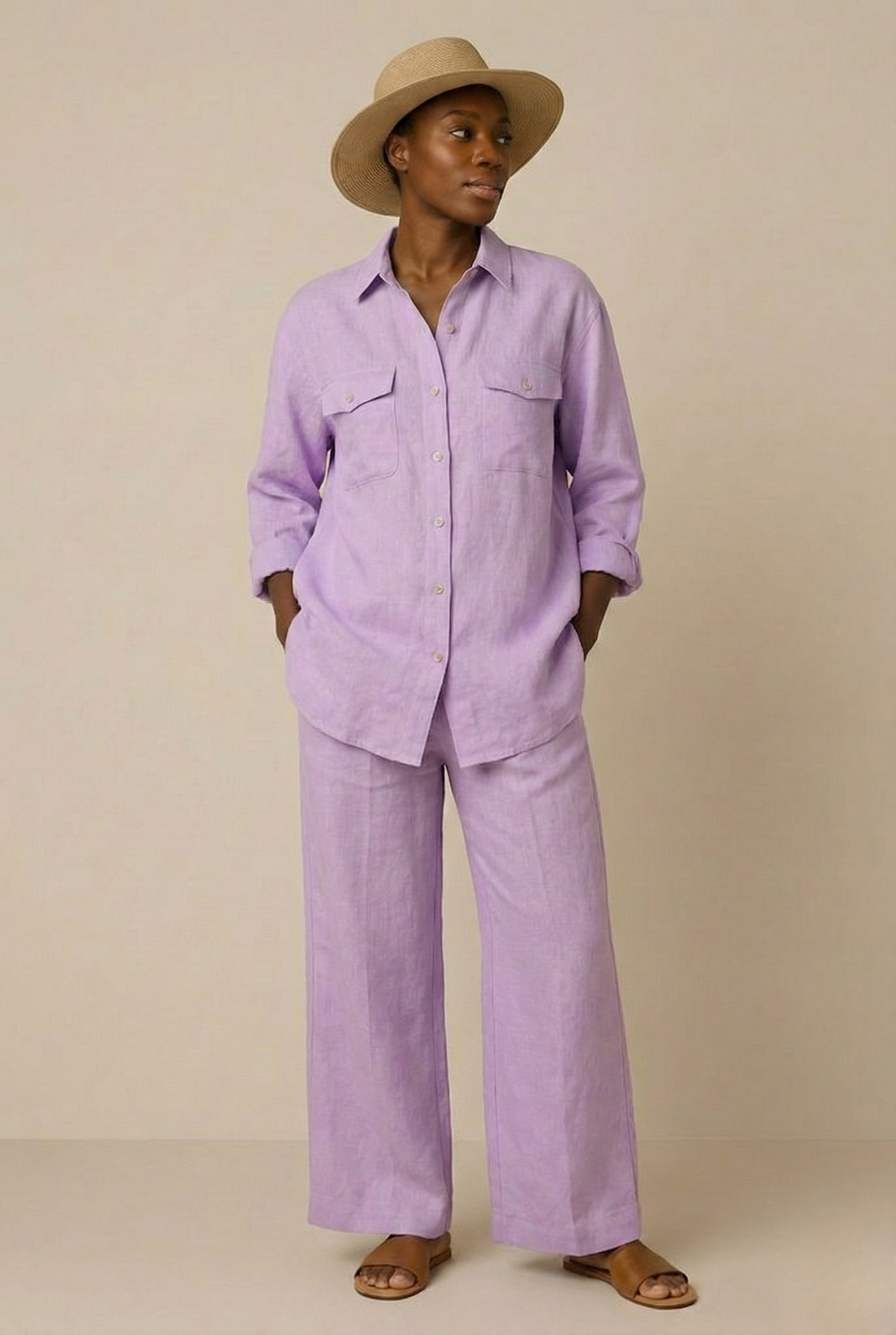 Lavender Linen Cord Set Garud Wear