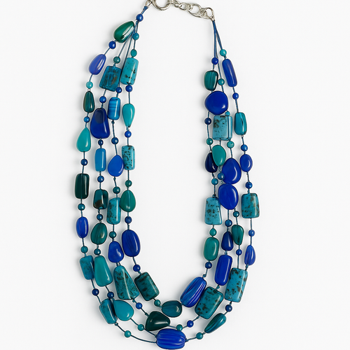 Azure Glow Handmade Glass Beaded Necklace Garud Wear