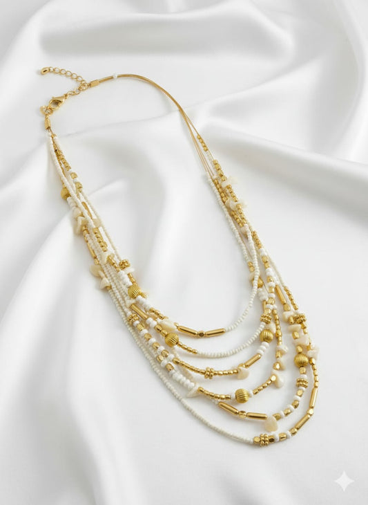 Golden Cream Harmony Layered Necklace Garud Wear
