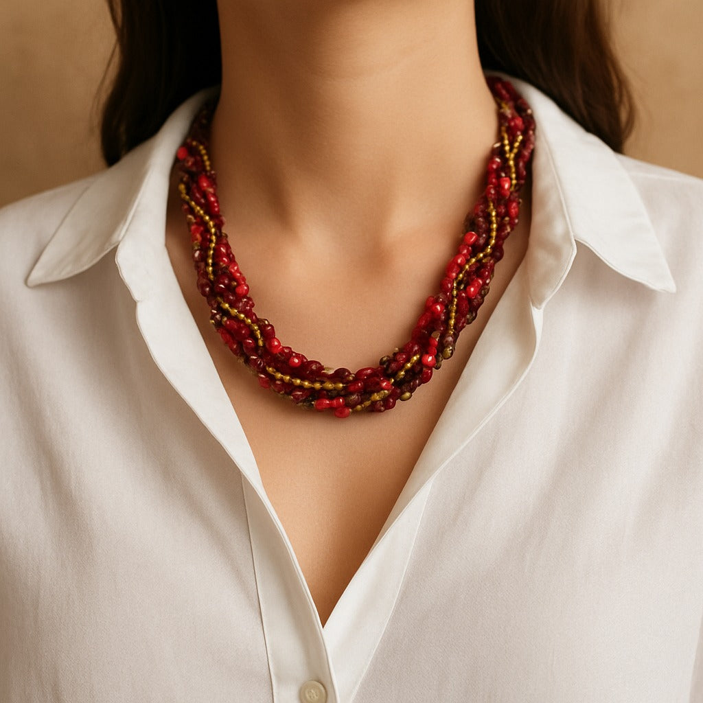 Radiant Ruby Glass Necklace Garud Wear