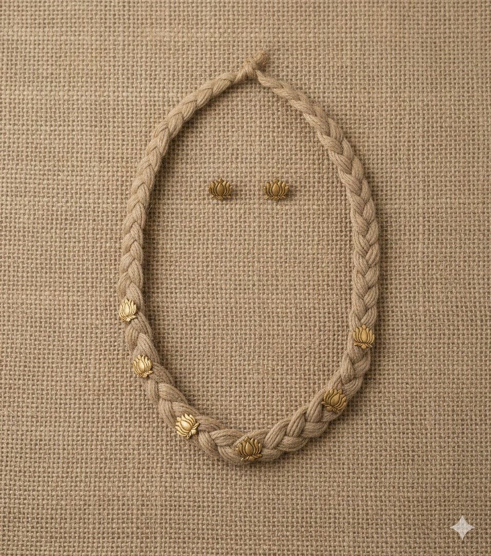 Earth Harmony Jute Necklace & Lotus Earrings Set Garud Wear