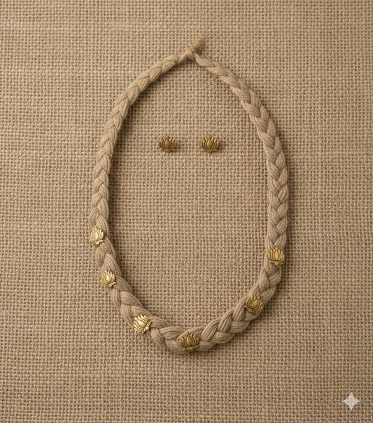 Earth Harmony Jute Necklace & Lotus Earrings Set Garud Wear