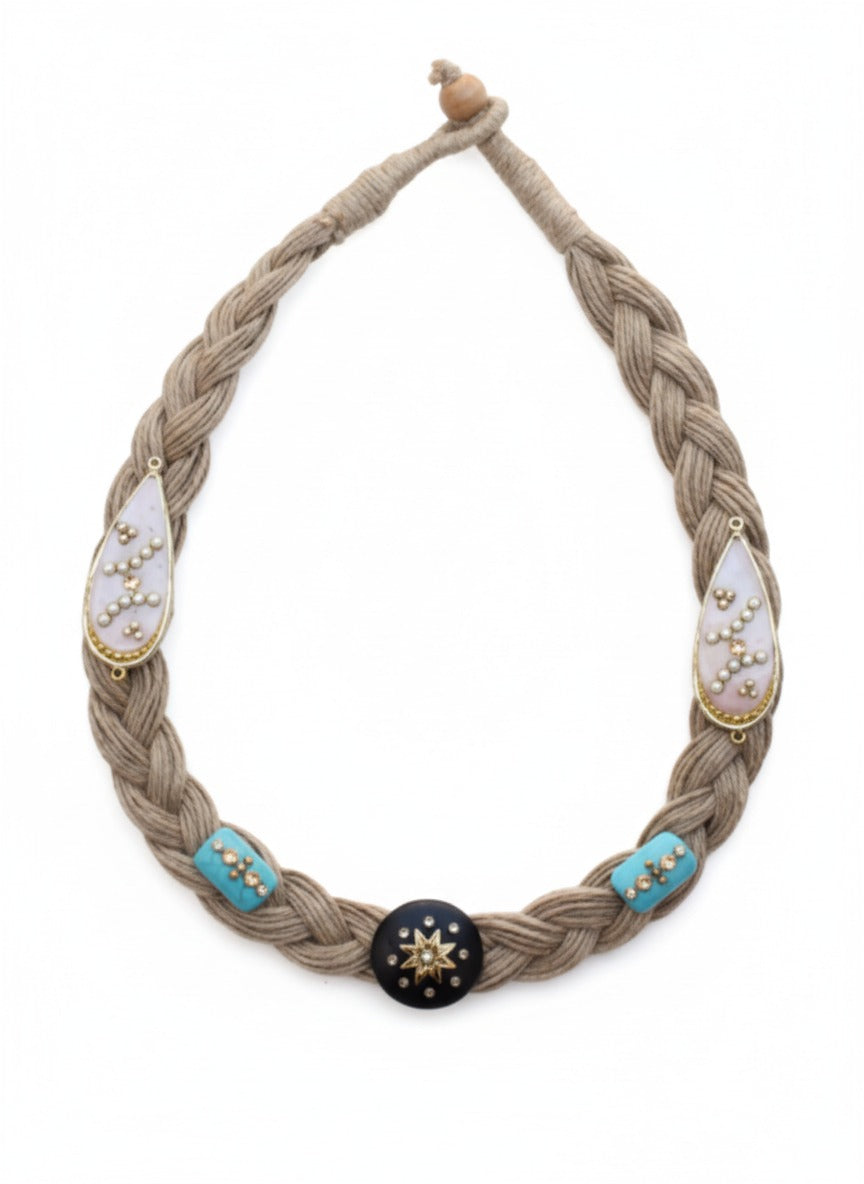 Elegant Blue-Black Handcrafted Jute Necklace Garud Wear