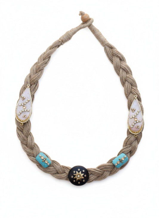 Elegant Blue-Black Handcrafted Jute Necklace Garud Wear