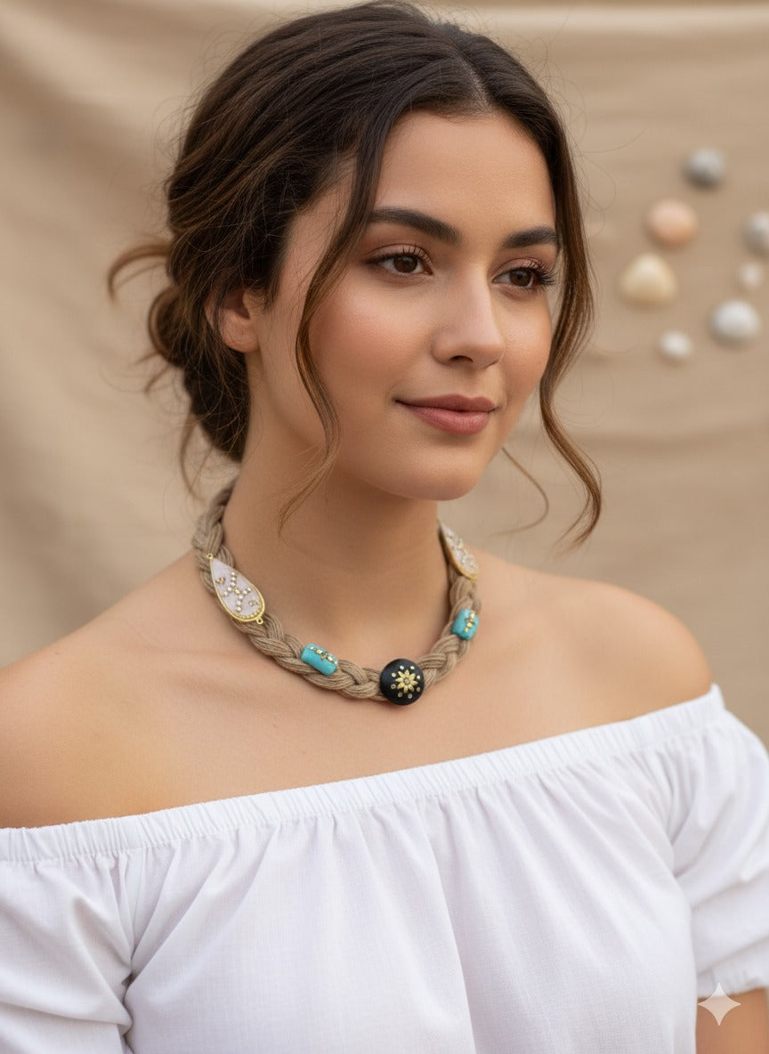 Elegant Blue-Black Handcrafted Jute Necklace Garud Wear