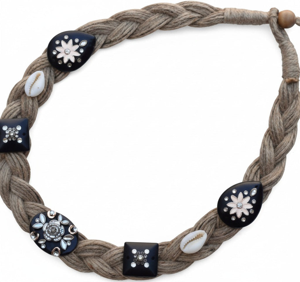 EcoCharm Black Stone Jute Necklace Garud Wear