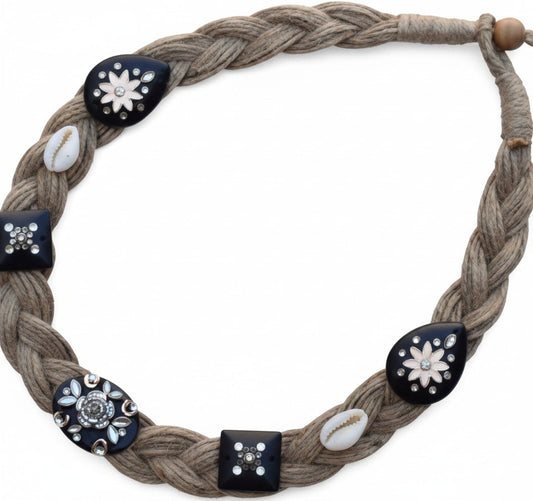 EcoCharm Black Stone Jute Necklace Garud Wear