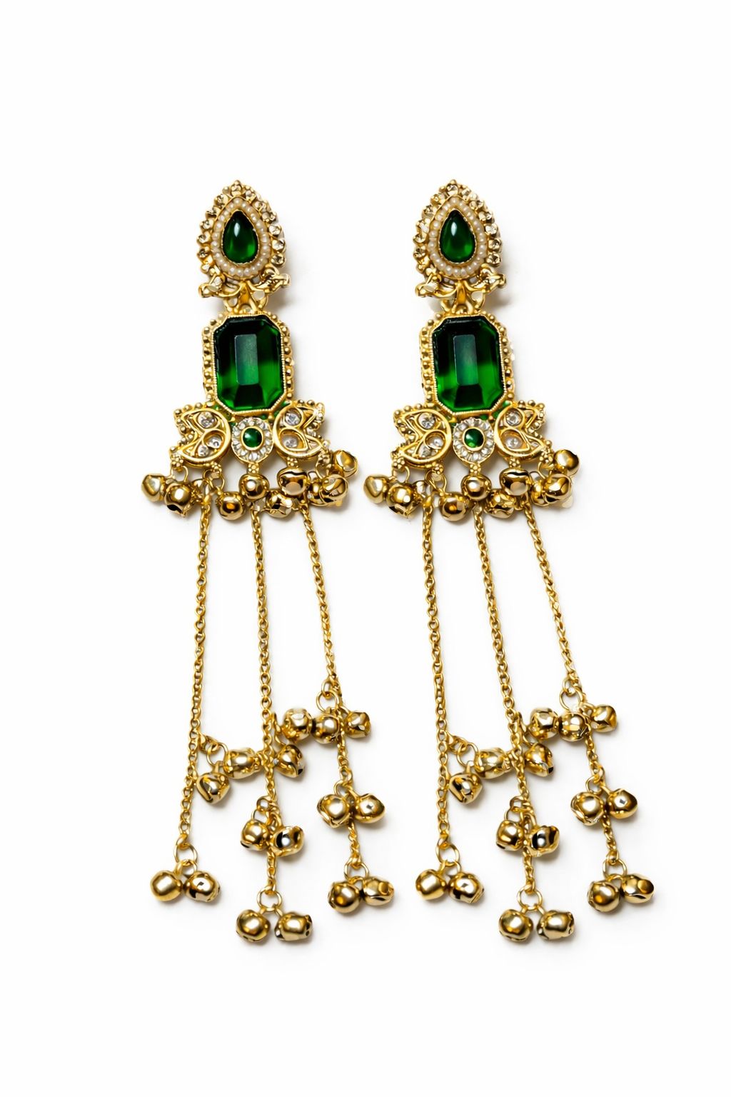 Golden Emerald Drop Earrings Garud Wear