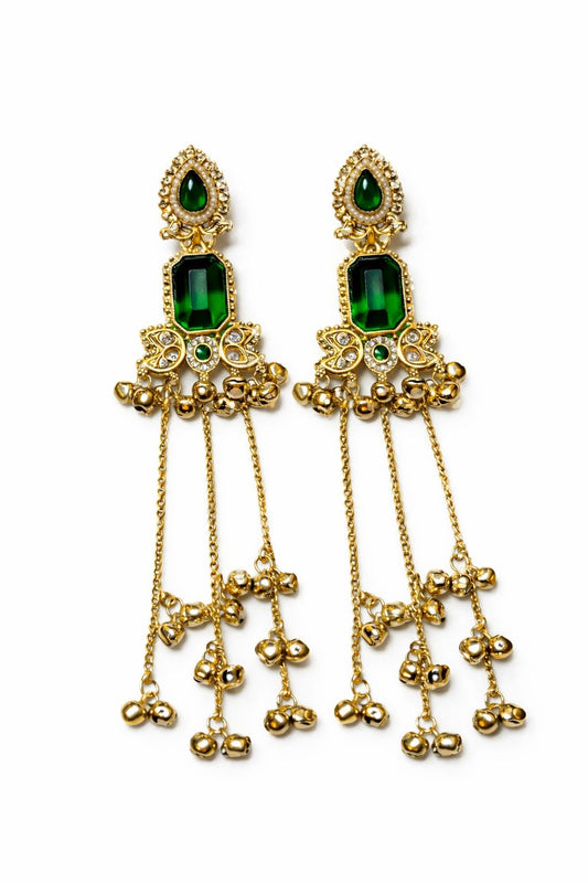 Golden Emerald Drop Earrings Garud Wear